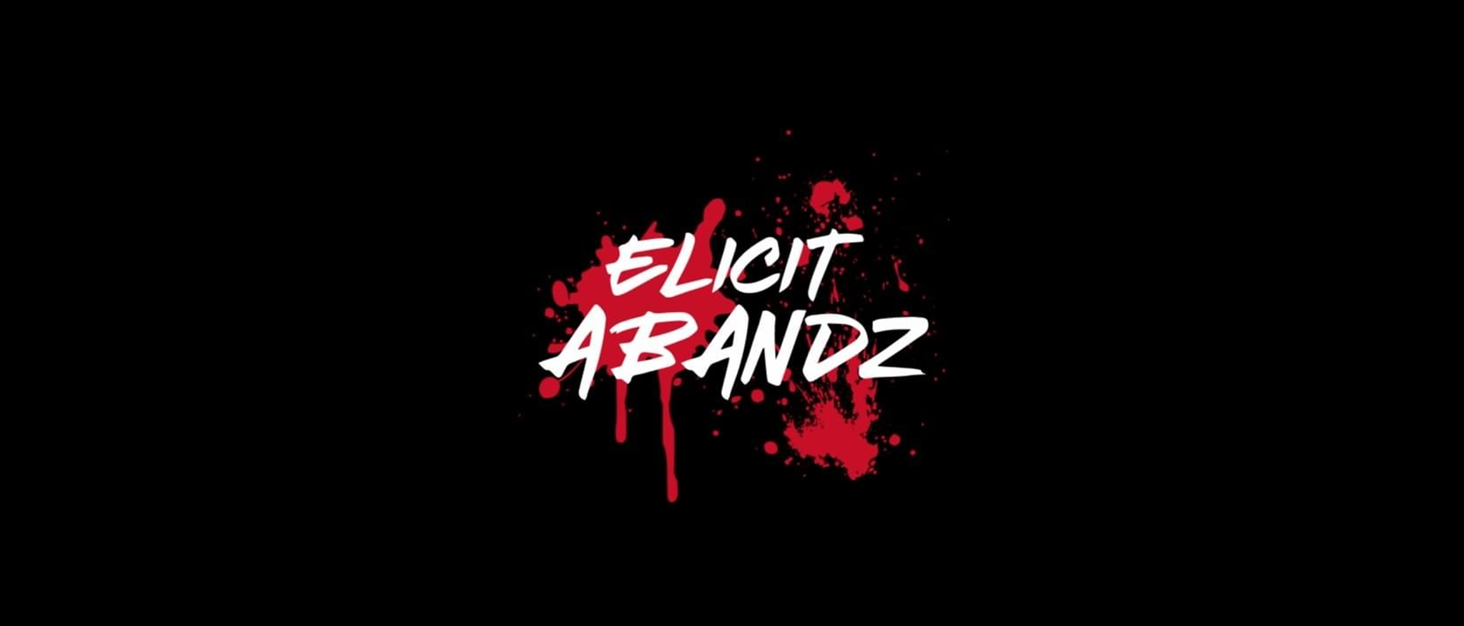 Elicit Abandz white signature lettering over a red graphic on a black background